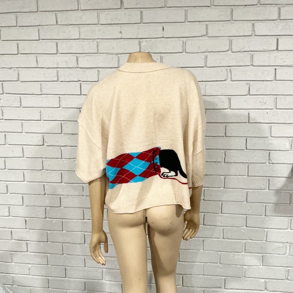 Anthropologie Dachshund Dog Cashmere Knit Sweater Beige NWT - Picture 6 of 15